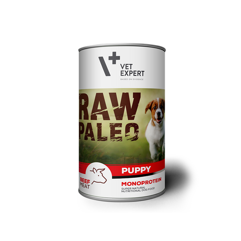 VetExpert Raw Paleo Puppy Rind – Premium getreidefreies Hundefutter, für Hunde mit Getreideunverträglichkeiten oder Getreideallergien, Hundefutter ohne Getreide, Verträgliche Hundenahrung mit geringem Allergiepotenzial, für ernährungssensible Hunde aller Rassen, Vollwertig. Hypoallergen, Mit max. Fleischanteil und natürlichen Zutaten, Viel frisches Fleisch und wertvolle Zutaten.