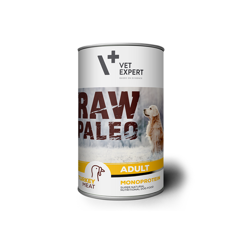 VetExpert Raw Paleo Adult Pute – Premium getreidefreies Hundefutter, für Hunde mit Getreideunverträglichkeiten oder Getreideallergien, Hundefutter ohne Getreide, Verträgliche Hundenahrung mit geringem Allergiepotenzial, für ernährungssensible Hunde aller Rassen, Vollwertig. Hypoallergen, Mit max. Fleischanteil und natürlichen Zutaten, Viel frisches Fleisch und wertvolle Zutaten.