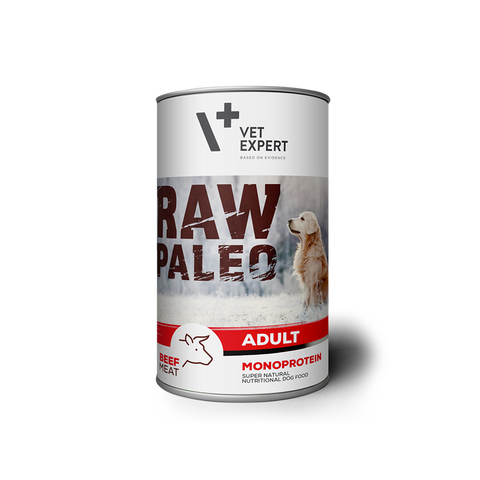 VetExpert Raw Paleo Adult Rind – Premium getreidefreies Hundefutter, für Hunde mit Getreideunverträglichkeiten oder Getreideallergien, Hundefutter ohne Getreide, Verträgliche Hundenahrung mit geringem Allergiepotenzial, für ernährungssensible Hunde aller Rassen, Vollwertig. Hypoallergen, Mit max. Fleischanteil und natürlichen Zutaten, Viel frisches Fleisch und wertvolle Zutaten.
