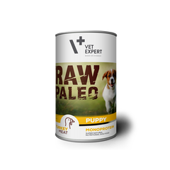 VetExpert Raw Paleo Puppy Pute – Premium getreidefreies Hundefutter, für Hunde mit Getreideunverträglichkeiten oder Getreideallergien, Hundefutter ohne Getreide, Verträgliche Hundenahrung mit geringem Allergiepotenzial, für ernährungssensible Hunde aller Rassen, Vollwertig. Hypoallergen, Mit max. Fleischanteil und natürlichen Zutaten, Viel frisches Fleisch und wertvolle Zutaten.